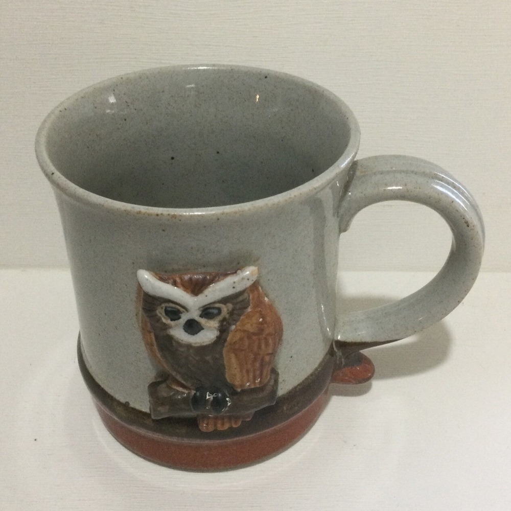 Vintage Speckled Stoneware 3D Owl Coffee Tea Mug Made in Japan